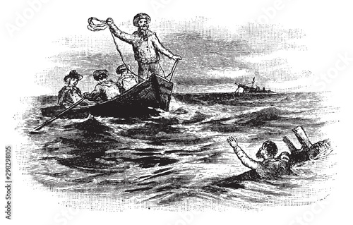 Shipwrecked Sailor, vintage illustration.
