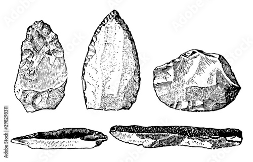 Paleolithic Implements vintage illustration.