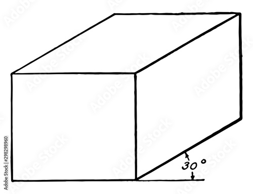 Oblique View Of Rectangular Solid vintage illustration.