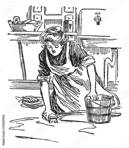 Washing the Floor, vintage illustration