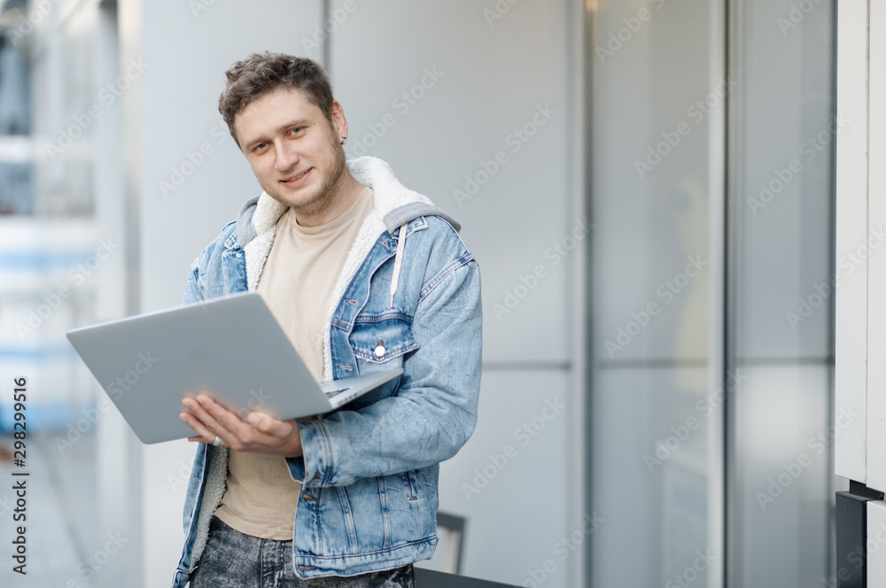the happiness business man looking in computer the happiness business man looking in computer