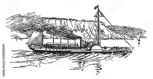 Steamboat, vintage illustration.
