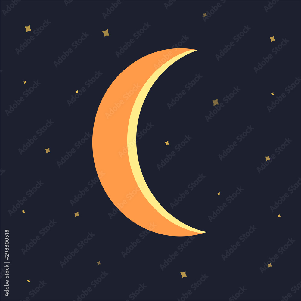Fototapeta premium Night sky with stars and moon blue background. Colorful illustration vector