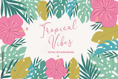 vector background with tropical leaves.