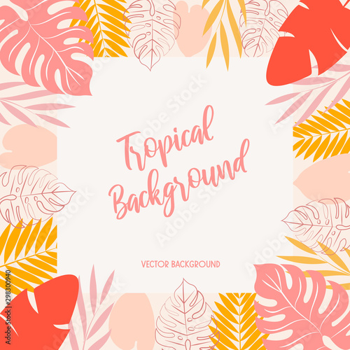 Wallpaper Mural vector background with tropical leaves. Torontodigital.ca