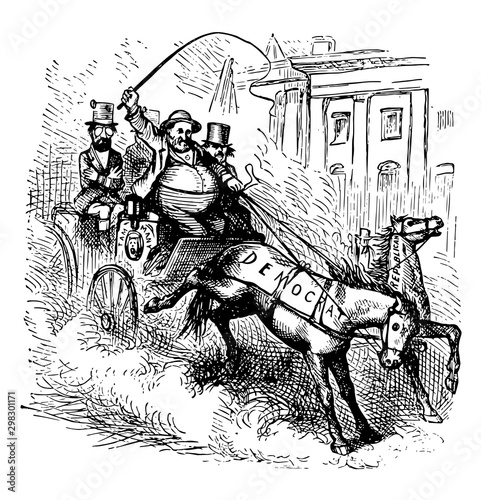 Boss Tweed Holds Reins of Democratic Party vintage illustration photo