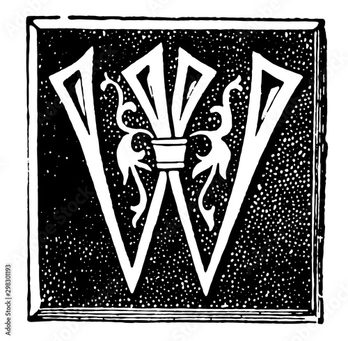 W, Ornate initial vintage illustration.