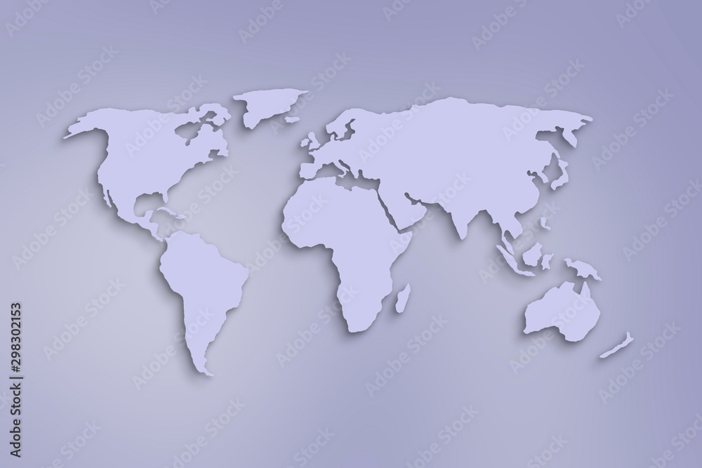 simple monochrome color world map, abstract worldwide symbol