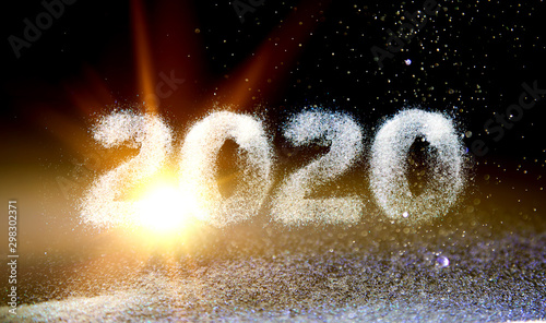 New Year 2020 text over black background.