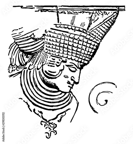 Chichen-Itza Bas-relief vintage illustration.