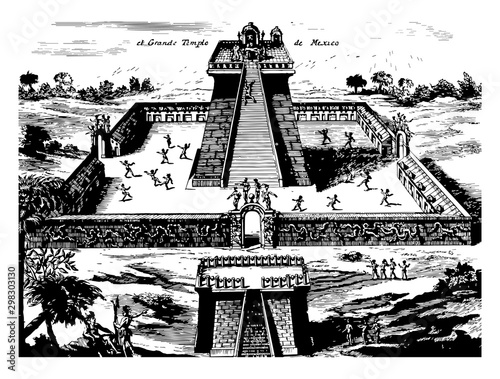 Temple of Mexico vintage illustration