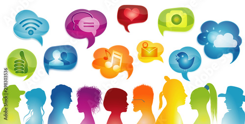 Vector illustration group of people in profile of different age and different nationalities