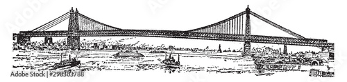 New East River Bridge NY, vintage illustration.