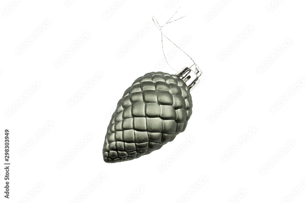 Fototapeta premium Gray matte pine cone, Christmas tree decoration isolated on white background