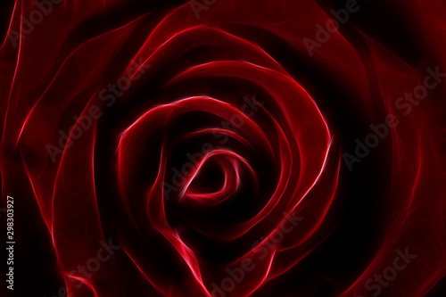 Close-up fractal image of a rose flower with spirally wrapped petals