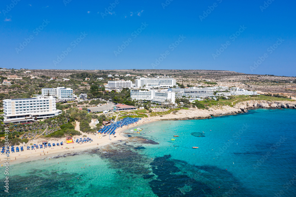 Aerial view of the beach in Ayia Napa resort town, Cyprus