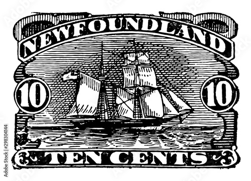 New foundland ten cents stamp, 1887 vintage illustration photo