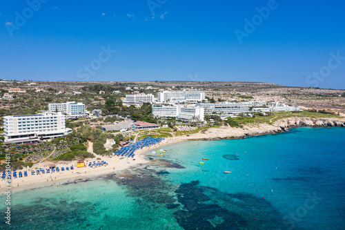 Fototapeta Naklejka Na Ścianę i Meble -  Aerial view of the beach in Ayia Napa resort town, Cyprus