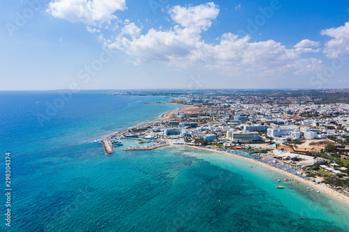 Aerial view of the beach in Ayia Napa resort town, Cyprus © castenoid