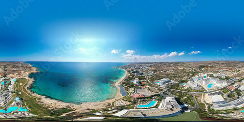 Aerial panorama 360 degrees, Ayia Napa resort town, Cyprus