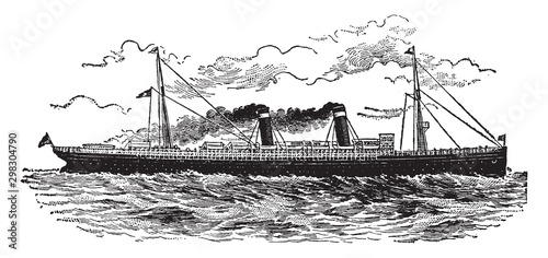 Photo Modern Ocean Steamship, vintage illustration.