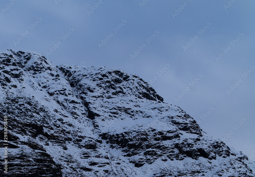 Mountains tops with snow and clouds