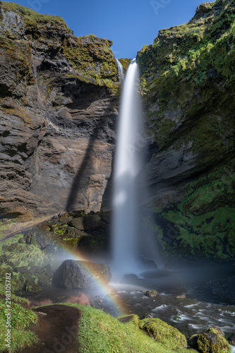 stunning view of the Kvernu Foss waterfall in a hidden valley of south western Iceland