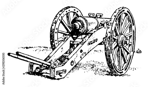 Cannon used at the time of the American Revolution, vintage illustration.