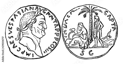 Coin of Vespasian vintage illustration.