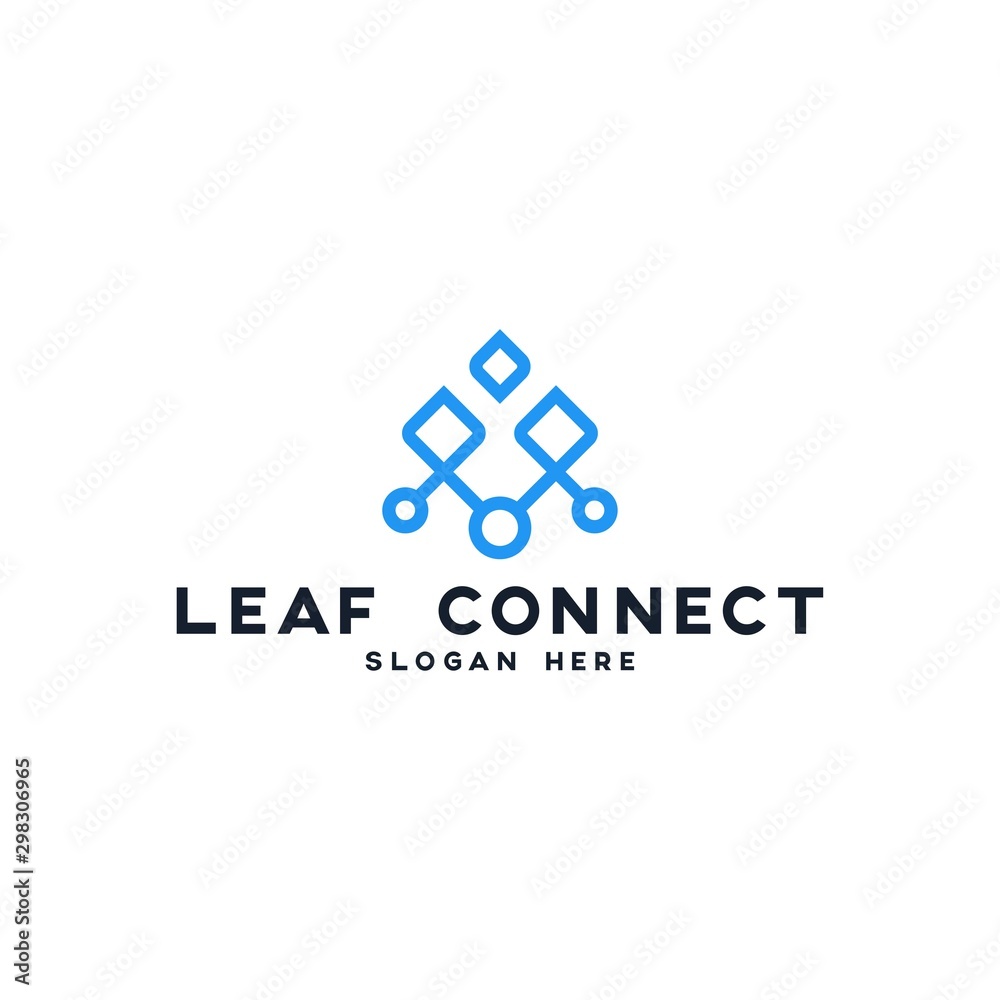Leaf with Connection Logo Design vector. Nature Leaf Icon Logo. Modern and Nature Leaf tree Design Vector