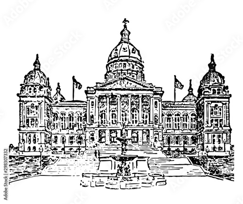 Des Moines, State Capitol vintage illustration