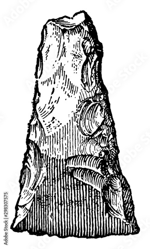 Neolithic Implements Stone Tranchet vintage illustration.