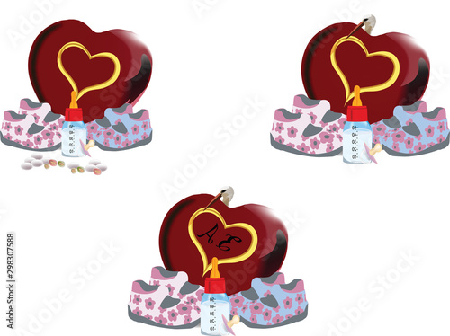 cuore biberon e scarpette da neonato