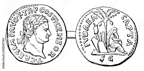 Roman Coins (Denarius) vintage illustration.