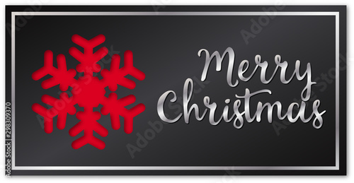 Merry Christmas and Happy New Year banner design. Red Slowflake on the left with paper cutout effect and Merry Christmas on right side. 