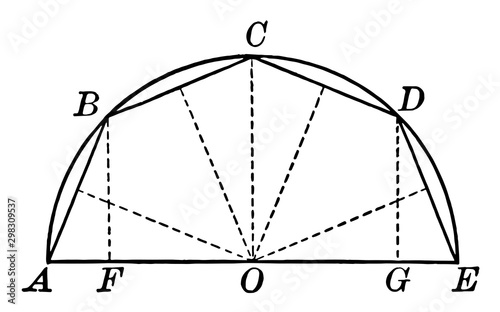 Semicircle With Chords and Radii vintage illustration.