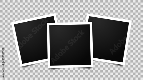 Empty photo frames mockup isolated on transparent background. Scrapbook design. Set of template photo frames with shadow.