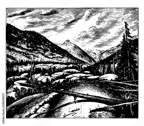 Roche-Moutonnee Creek vintage illustration photo