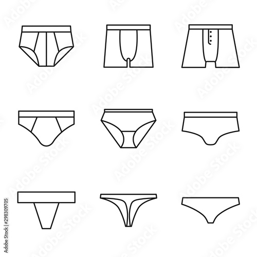 Lingerie, panties, underpants vector icons set outline style
