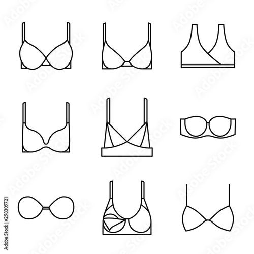 Bra vector icons set outline style