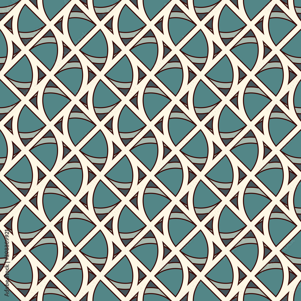 Naklejka premium Seamless surface pattern with abstract waves. Contemporary print with geometric forms. Modern ornament with triangles.