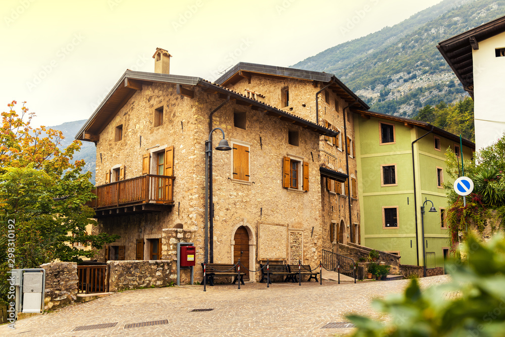 Old small stone street in Italy. City of Ranzo province of Trento.