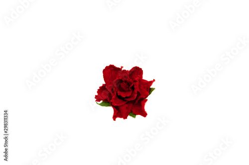 Fototapeta Naklejka Na Ścianę i Meble -  Small red paper carnation flower for scrapbooking isolated on white background