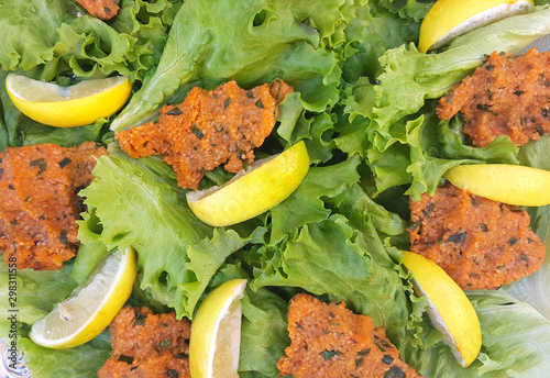 lentil burger , mercimek koftesi traditional turkish vegetarian food image photo