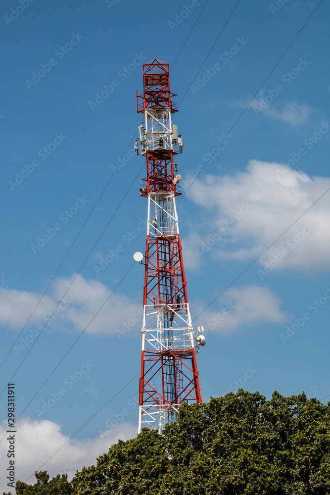 Red and White Radio and Television Tower