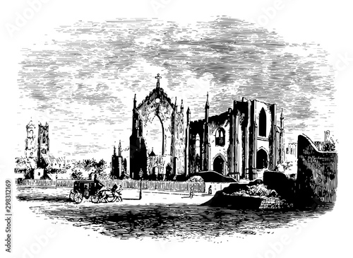 Church Ruins vintage illustration