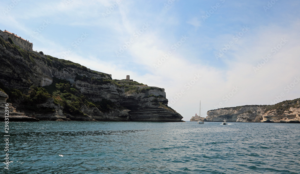 Cliff and sea near Bonifacio Town and the Yacht