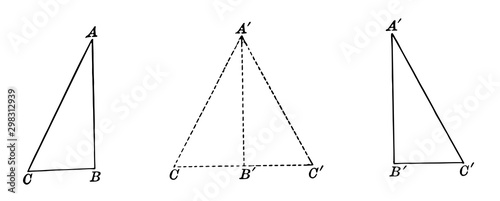 Equal Right Triangles by Hypotenuse Leg vintage illustration.