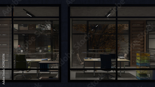 External View of the Offices by Night 3D Rendering