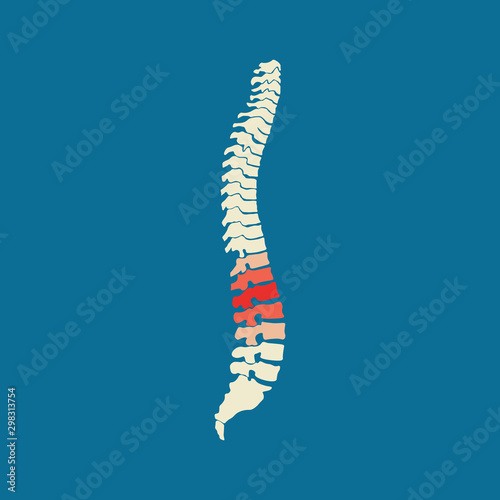 Vector human spine with pain isolated silhouette illustration. Spine pain medical center  clinic  rehabilitation. Vector stock illustration.